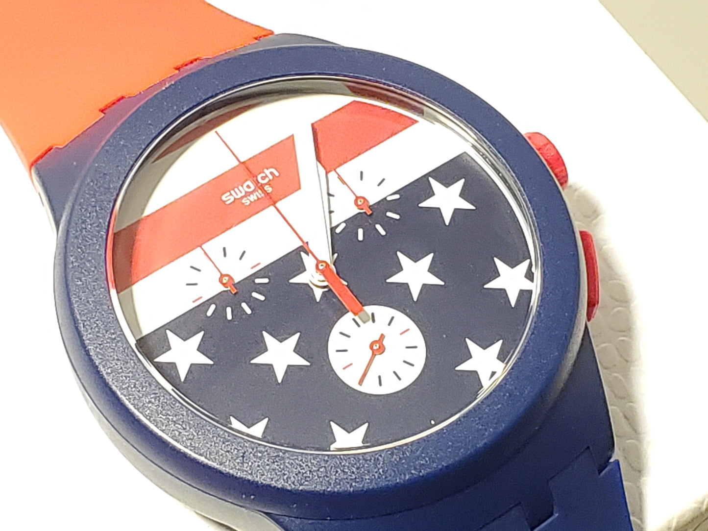 Swatch USA Olympic Men's Watch Stars Stripes Chronograph Four Jewels Swiss Made