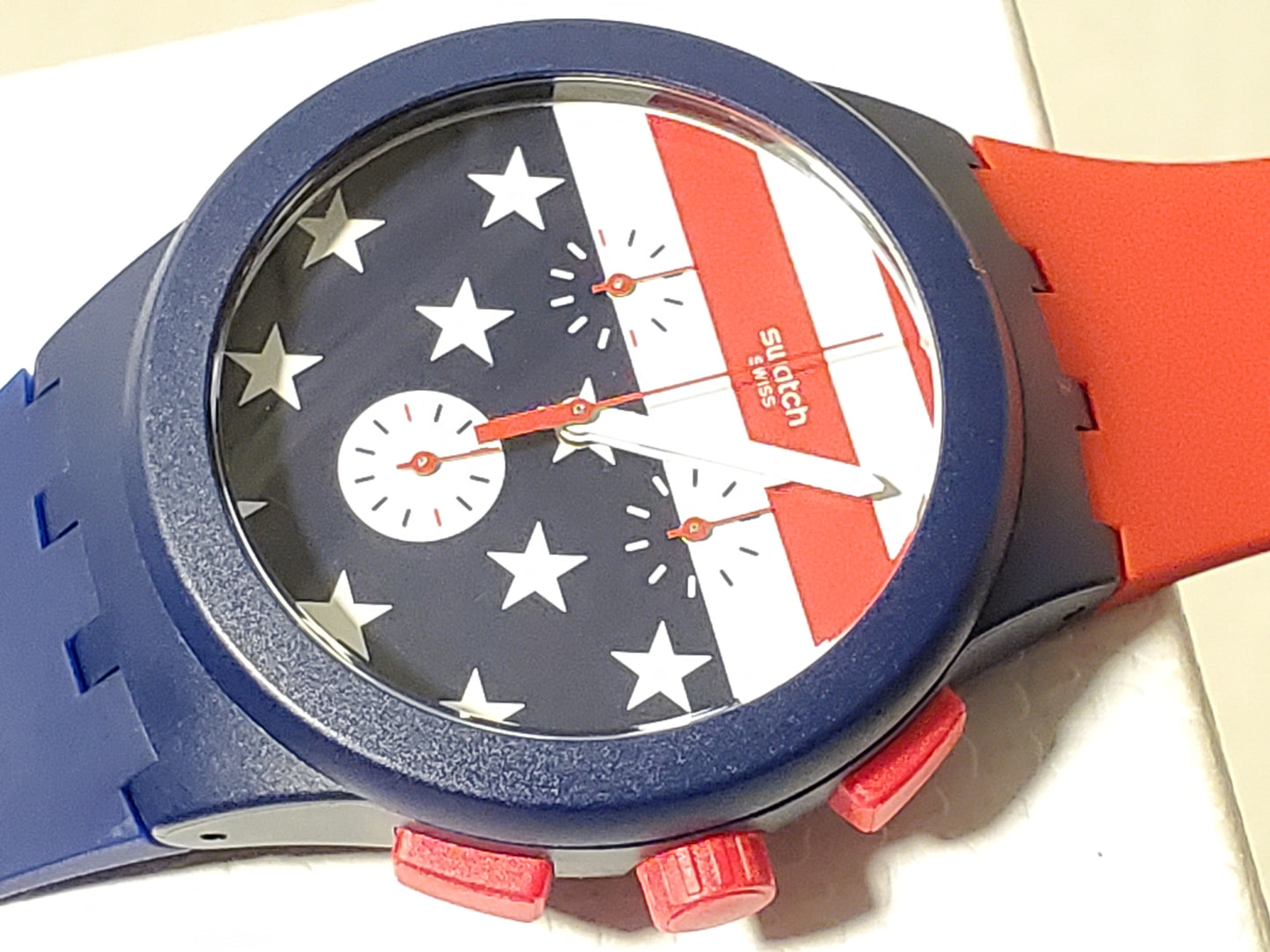 Swatch USA Olympic Men's Watch Stars Stripes Chronograph Four Jewels Swiss Made