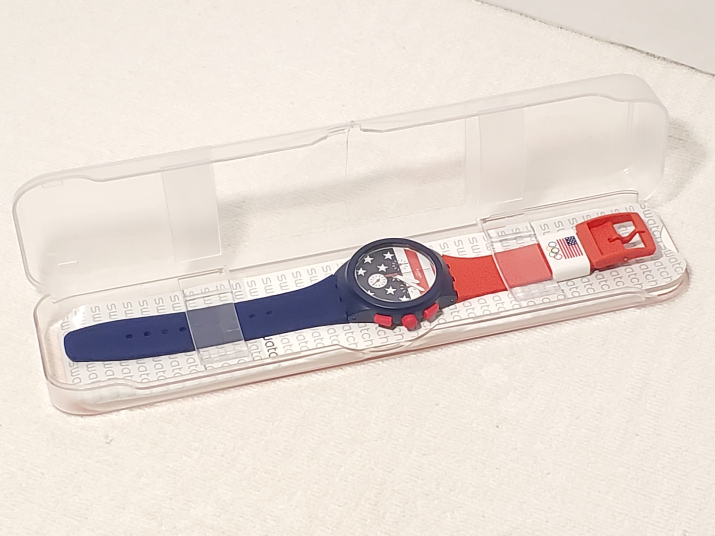 Swatch USA Olympic Men's Watch Stars Stripes Chronograph Four Jewels Swiss Made