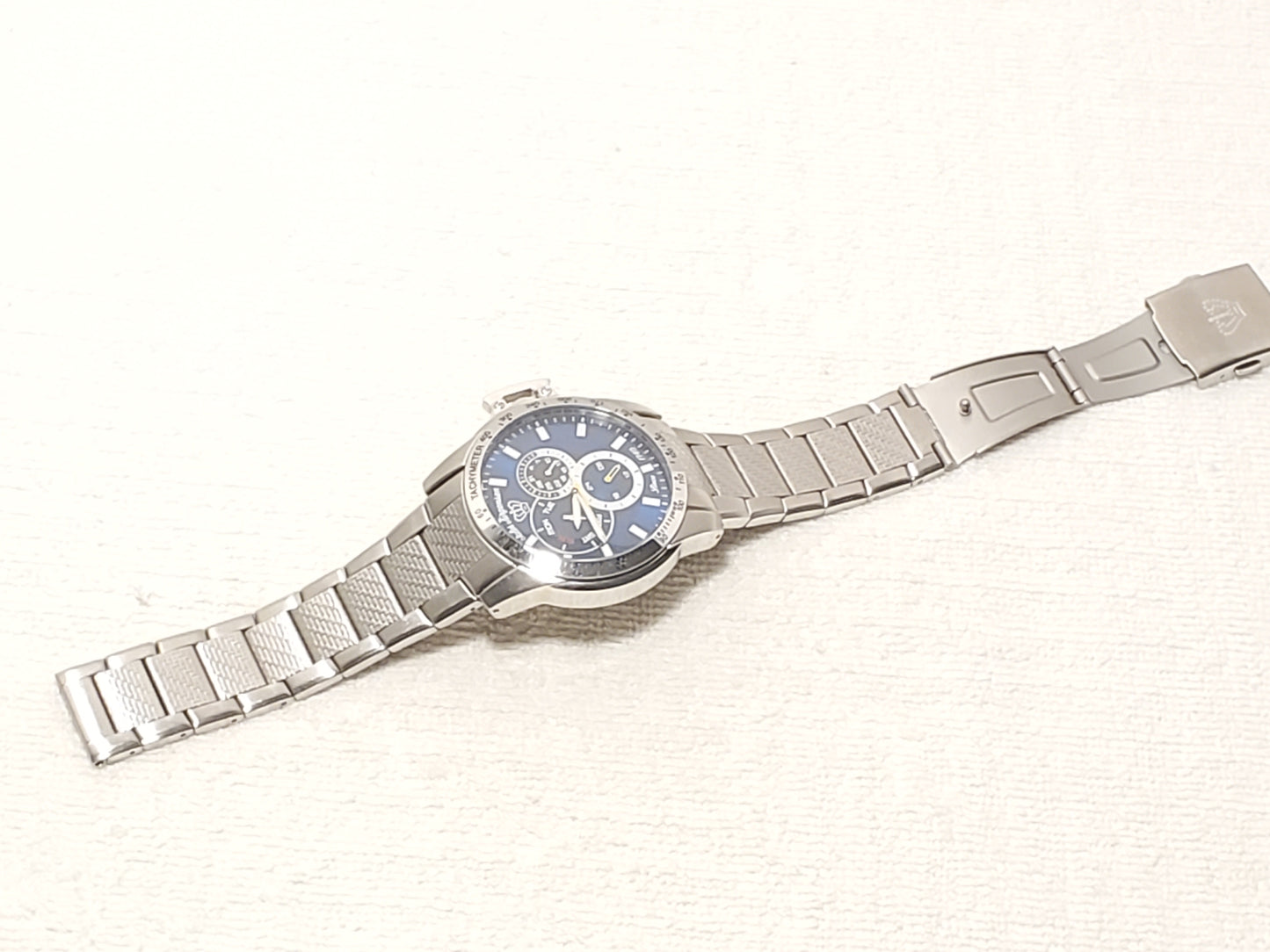 Vintage Jules Jurgensen Men's Blue Dial Day Date Stainless Steel Quartz Watch