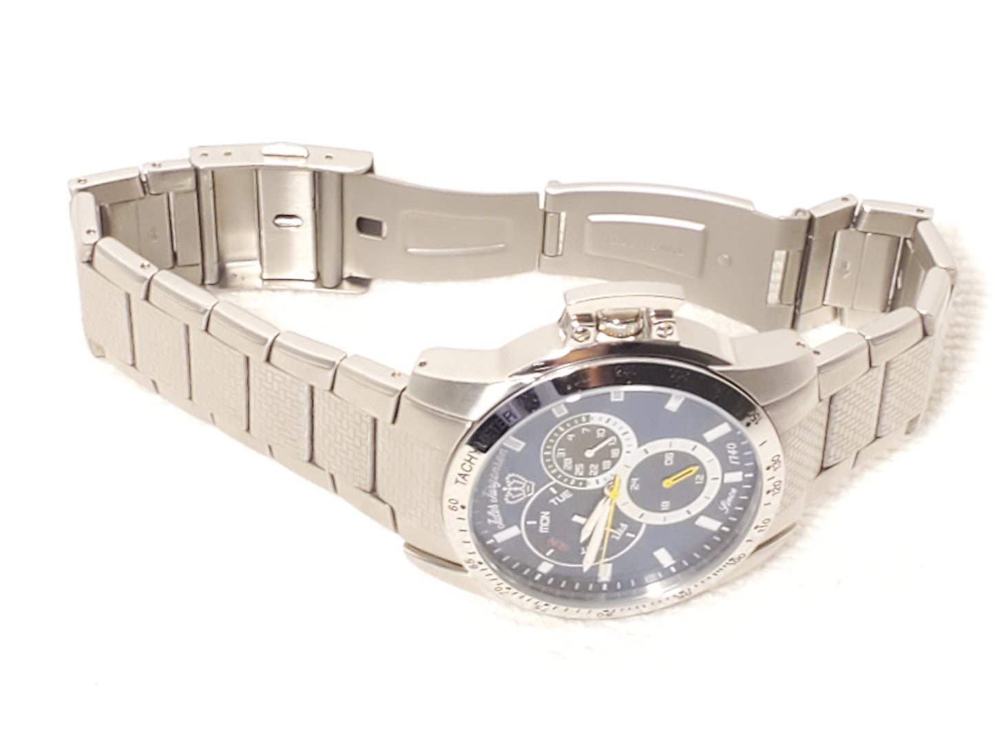 Vintage Jules Jurgensen Men's Blue Dial Day Date Stainless Steel Quartz Watch