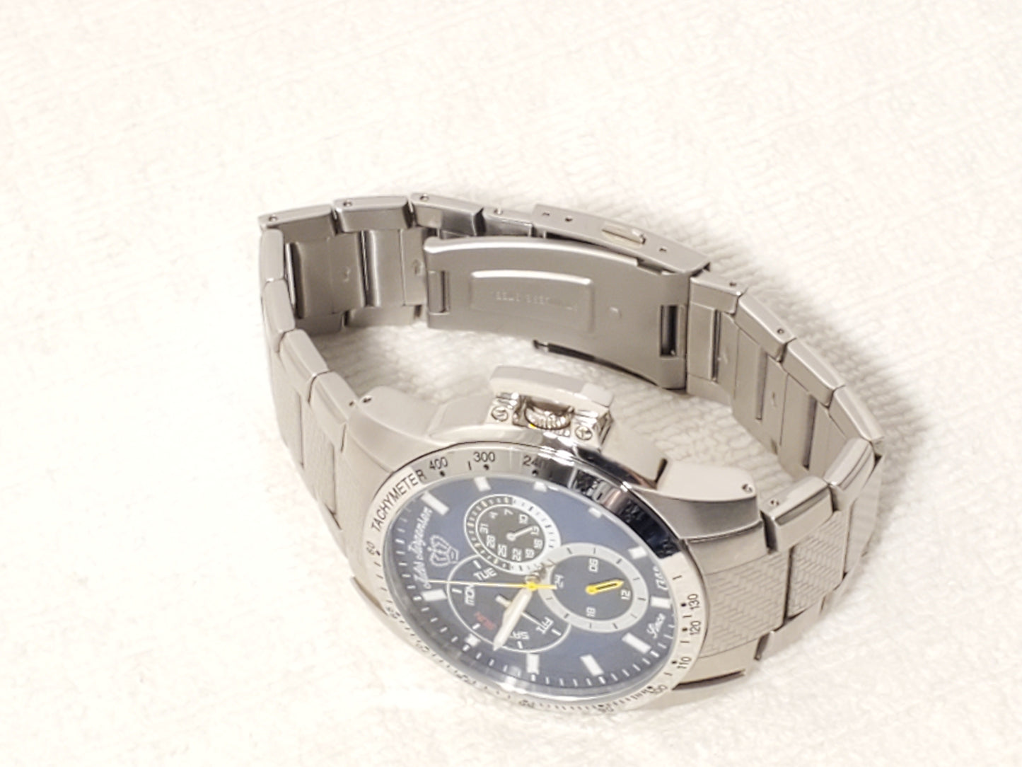 Vintage Jules Jurgensen Men's Blue Dial Day Date Stainless Steel Quartz Watch