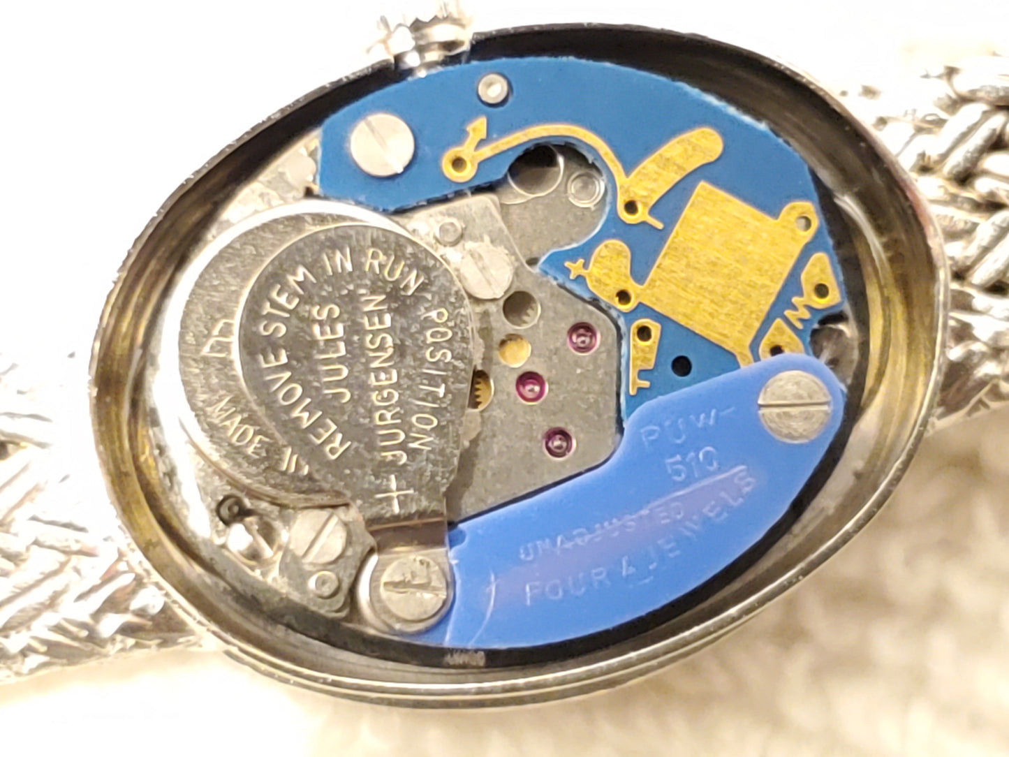 Vintage Jules Jurgensen Women's Watch Diamonds Bezel Black Dial 4 Jewels S Steel