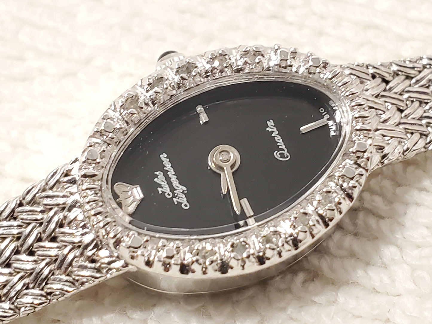 Vintage Jules Jurgensen Women's Watch Diamonds Bezel Black Dial 4 Jewels S Steel