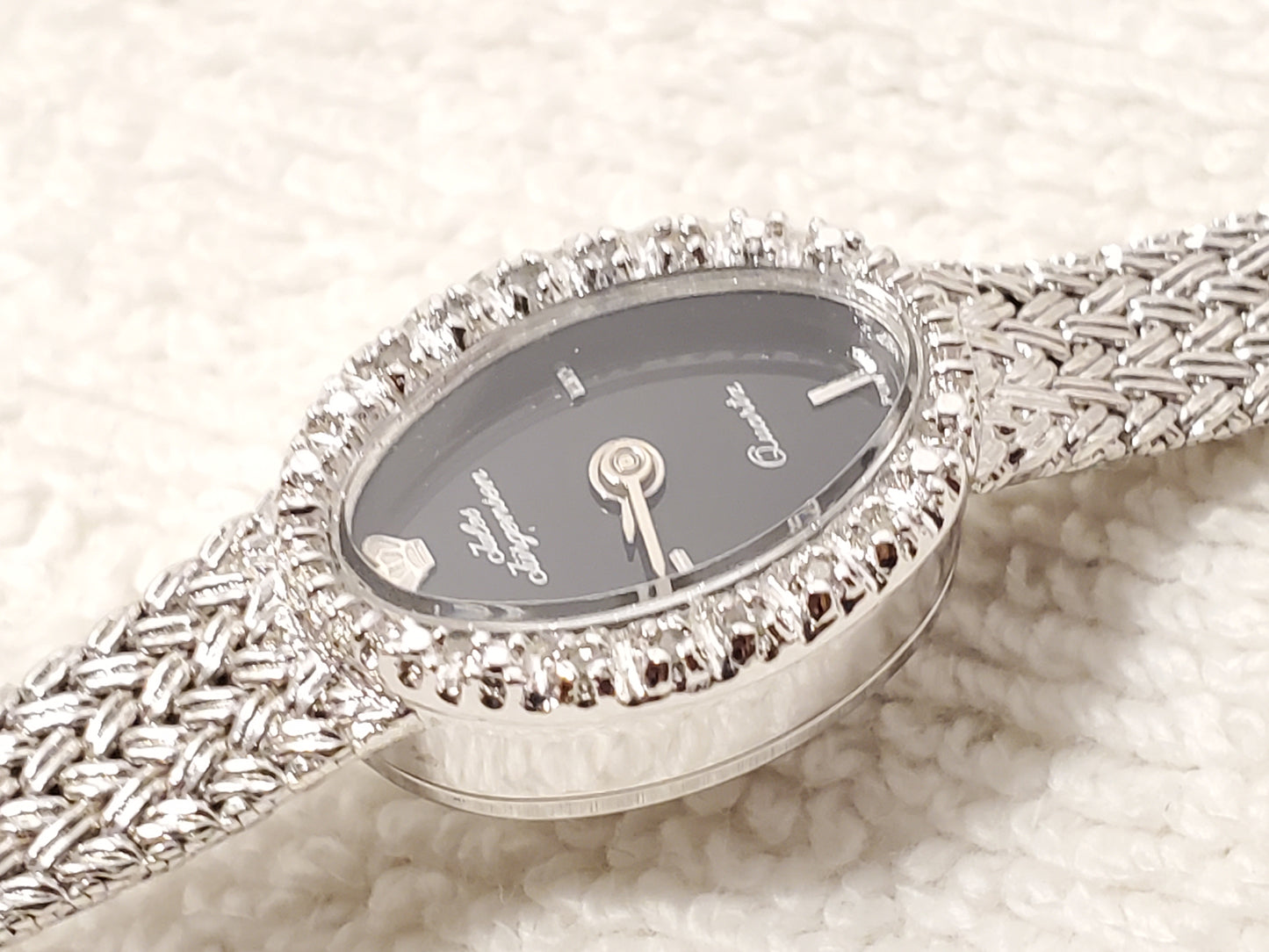 Vintage Jules Jurgensen Women's Watch Diamonds Bezel Black Dial 4 Jewels S Steel