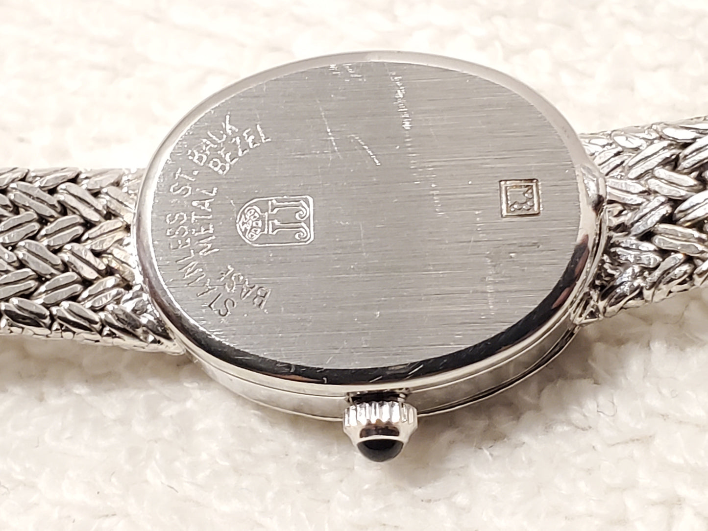 Vintage Jules Jurgensen Women's Watch Diamonds Bezel Black Dial 4 Jewels S Steel