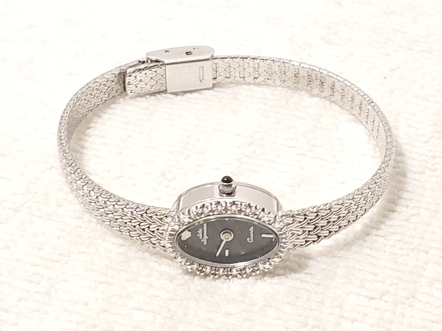 Vintage Jules Jurgensen Women's Watch Diamonds Bezel Black Dial 4 Jewels S Steel