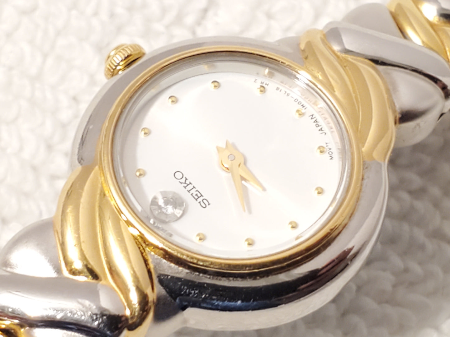 Vintage Seiko Women's Diamond Gold Tone Stainless Steel Watch Silver Dial