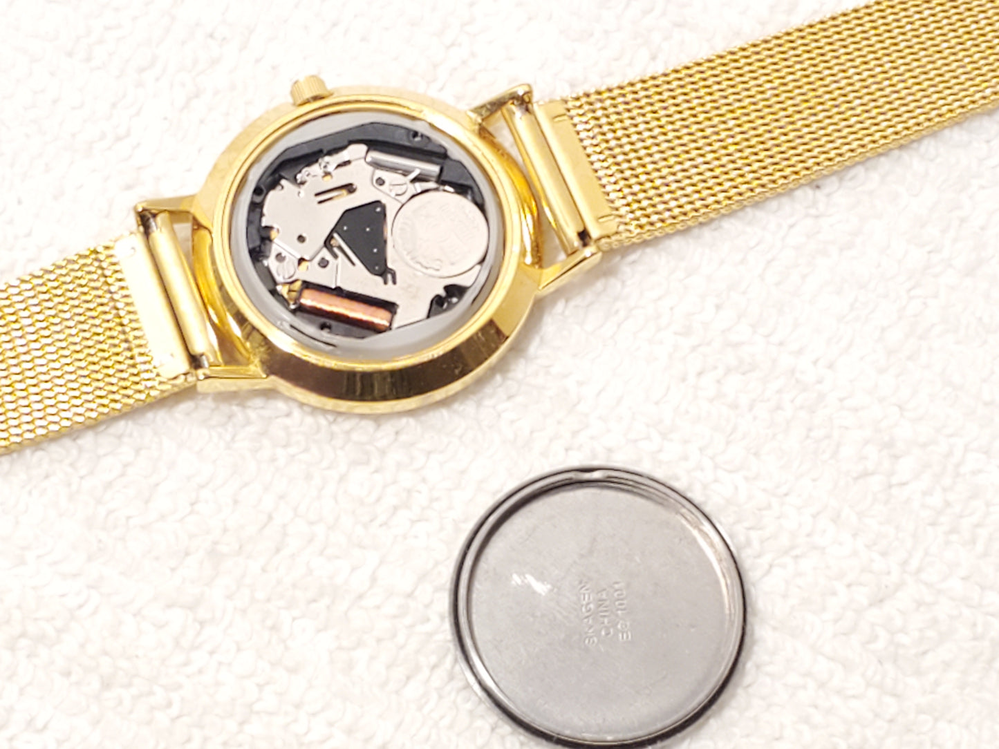 Gruen Denmark Women's Gold Tone Date Watch Mother Pearl Swarovski Crystals Dial