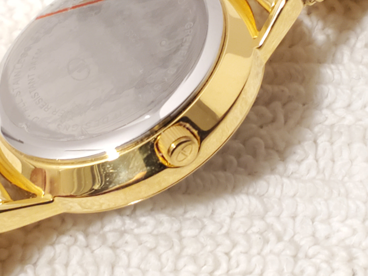 Gruen Denmark Women's Gold Tone Date Watch Mother Pearl Swarovski Crystals Dial