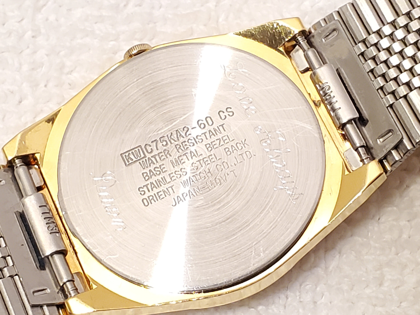Vintage Orient Mens Gold Tone Quartz Watch Silver Dial Stainless Steel One Jewel
