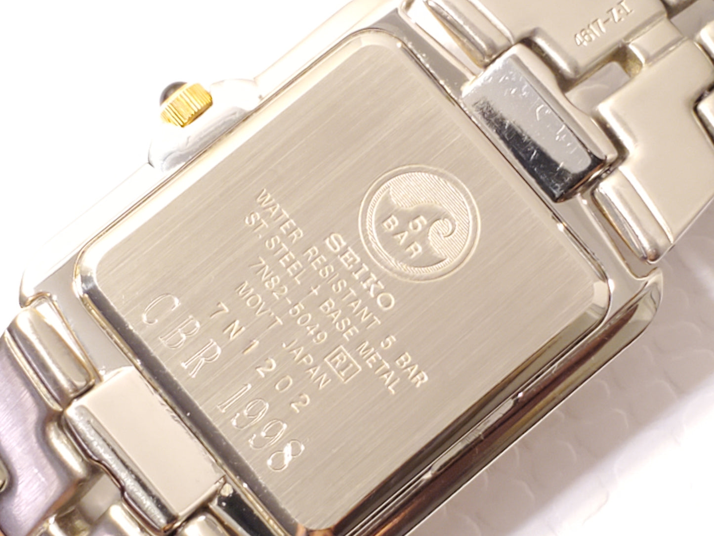 Vintage Seiko Men's Tank Date Gold Tone Stainless Steel Quartz Watch White Dial