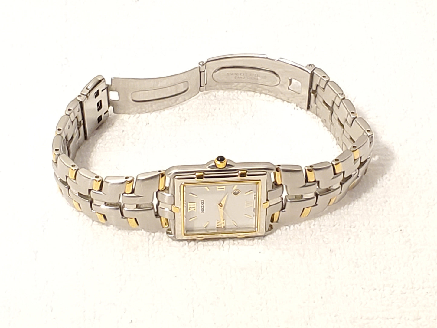 Vintage Seiko Men's Tank Date Gold Tone Stainless Steel Quartz Watch White Dial