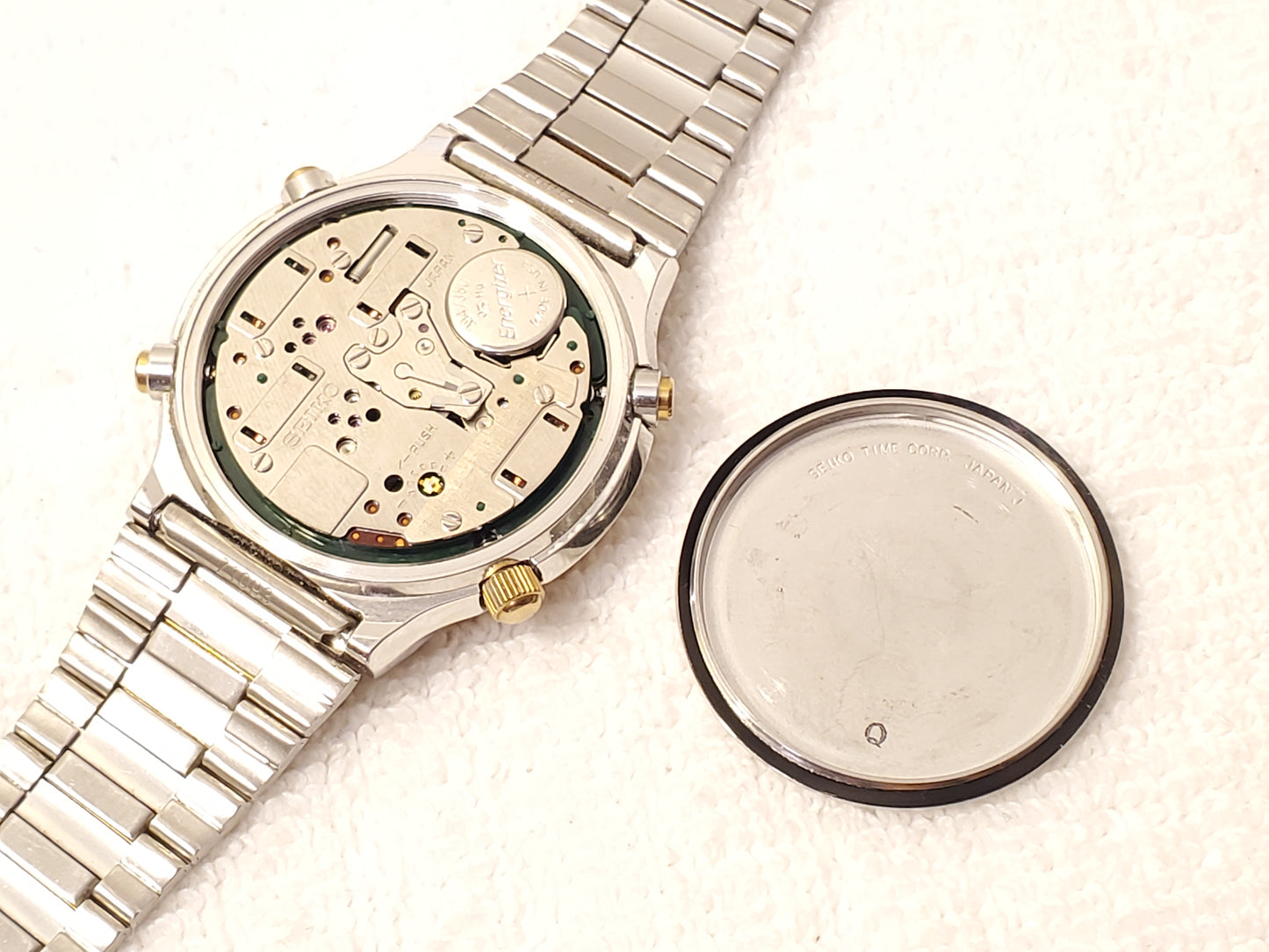 Vintage Seiko Mens Chronograph Date Moon Phase Watch 15 Jewels Gold Tone S Steel