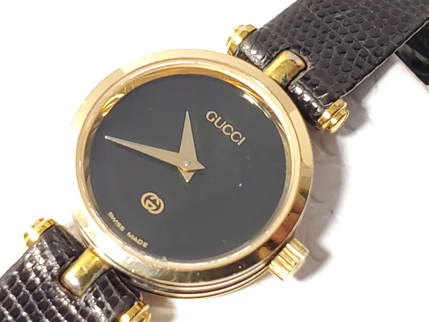 Vintage Gucci Swiss Made 2000L 18K Gold Plated Women's Watch Black One Jewel