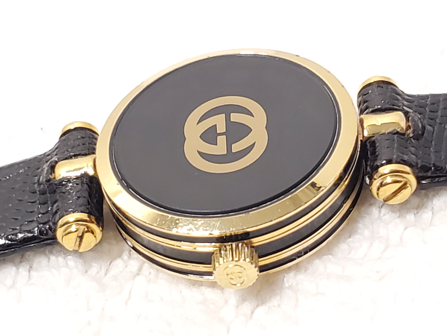 Vintage Gucci Swiss Made 2000L 18K Gold Plated Women's Watch Black One Jewel