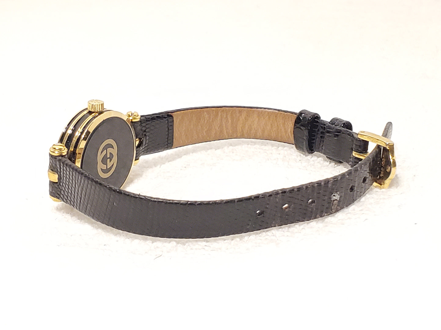 Vintage Gucci Swiss Made 2000L 18K Gold Plated Women's Watch Black One Jewel