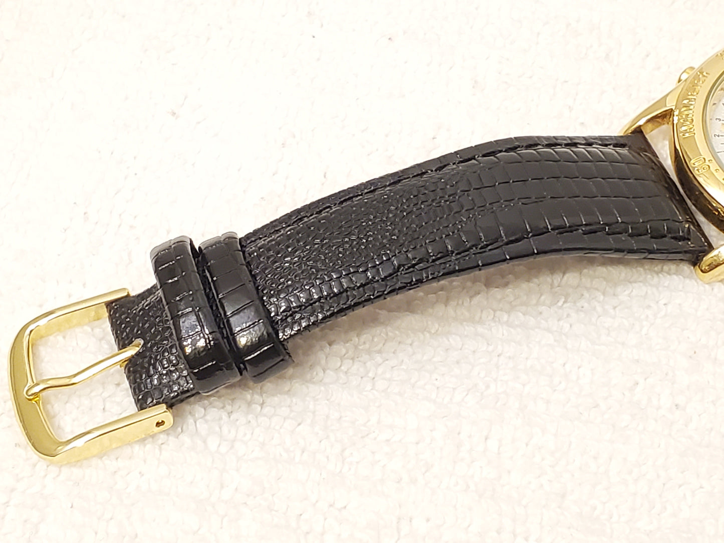 Vintage Citizen Chronograph Alarm Date Month Timer Men Gold Plated Watch Leather