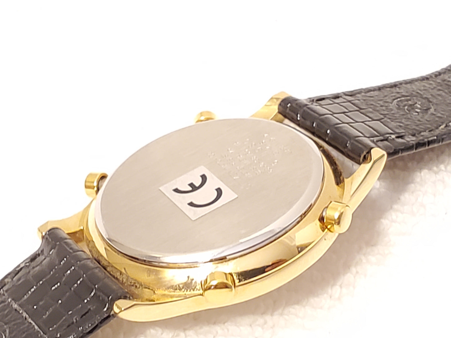 Vintage Citizen Chronograph Alarm Date Month Timer Men Gold Plated Watch Leather