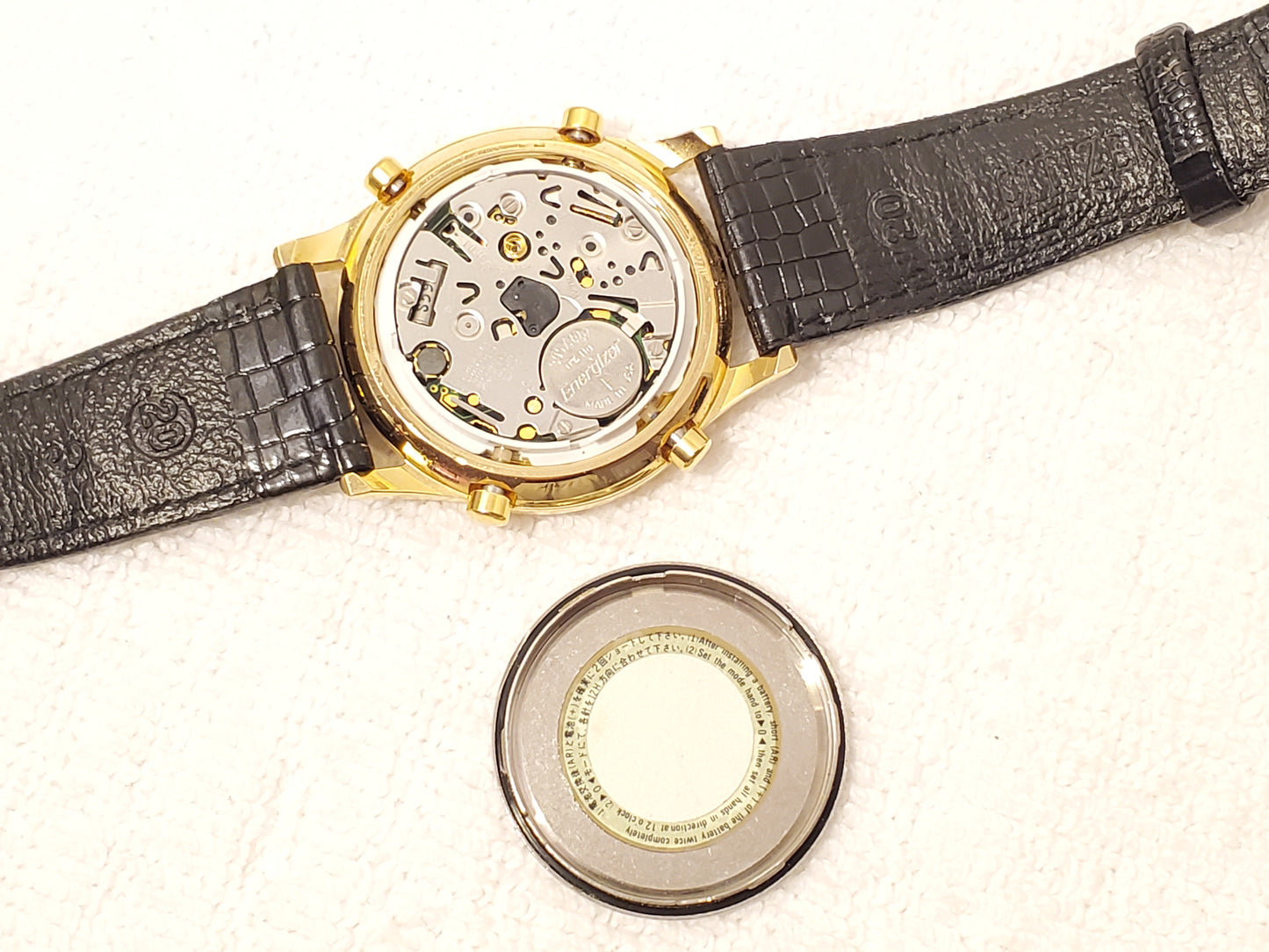 Vintage Citizen Chronograph Alarm Date Month Timer Men Gold Plated Watch Leather