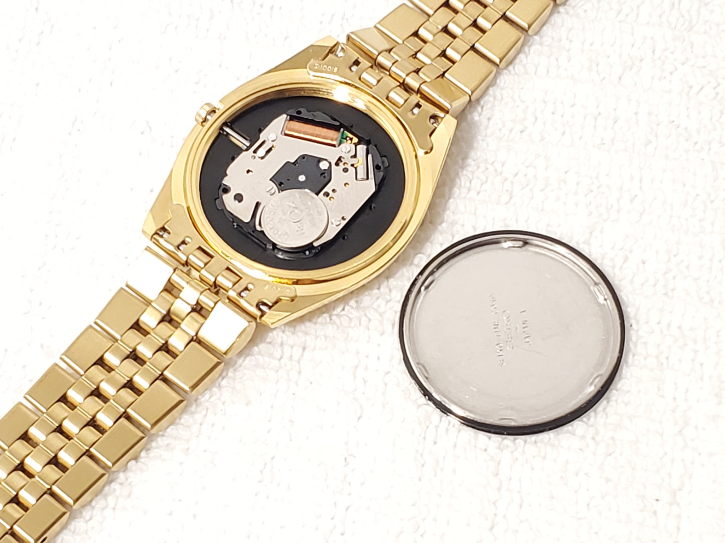 Vintage Seiko SQ Men's Presidential Day Date Gold Tone Watch One Jewel S Steel