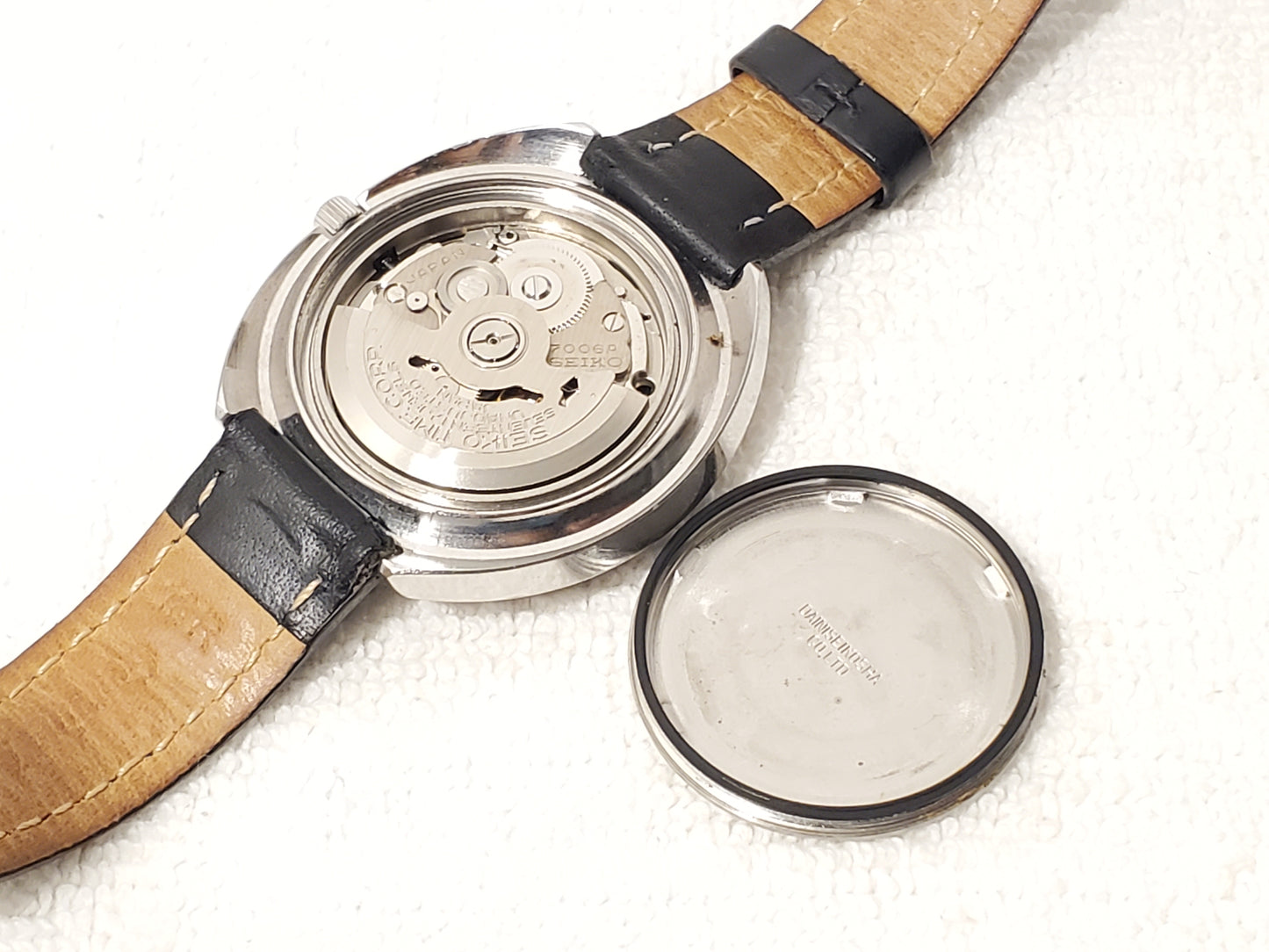 Vintage Seiko Automatic Men's Day Date Watch Seventeen Jewels Blue Dial Leather