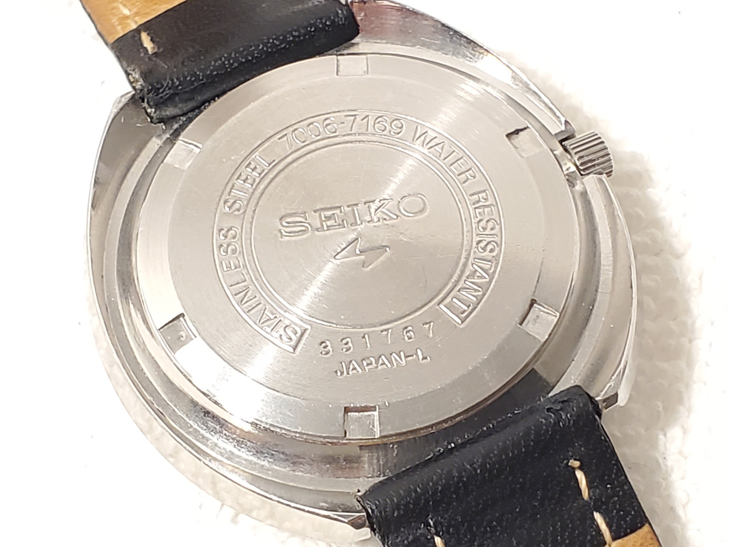 Vintage Seiko Automatic Men's Day Date Watch Seventeen Jewels Blue Dial Leather