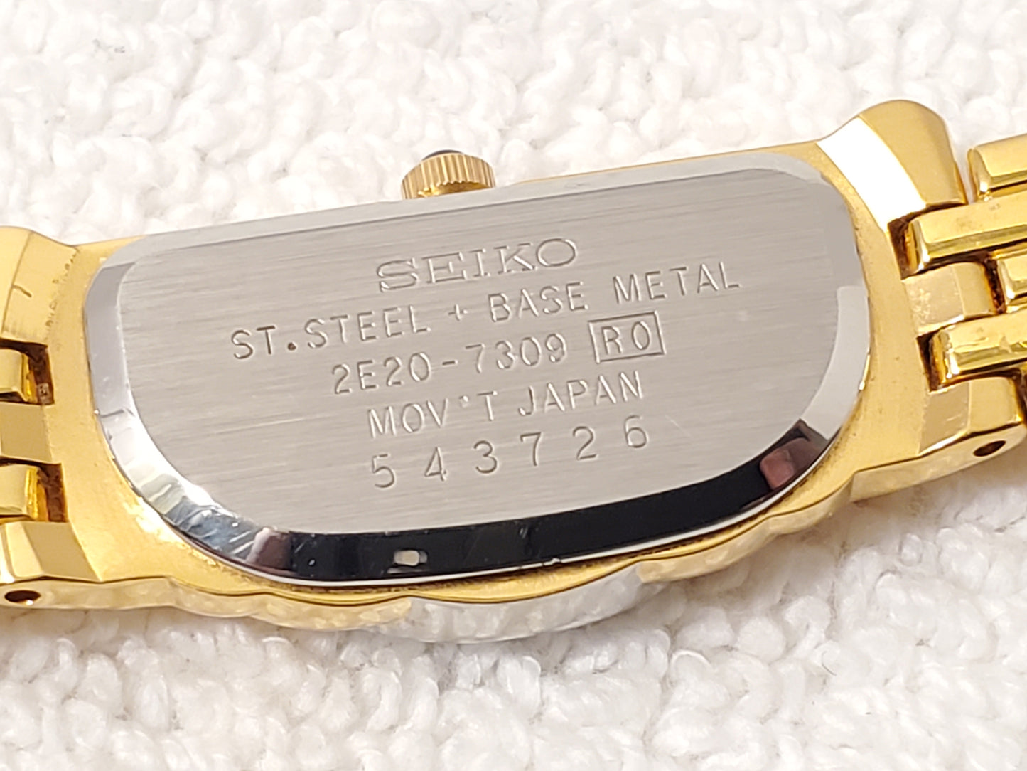 Vintage Seiko Half Moon Women Watch Black Dial Gold Silver Tone 6 Diamonds Bezel