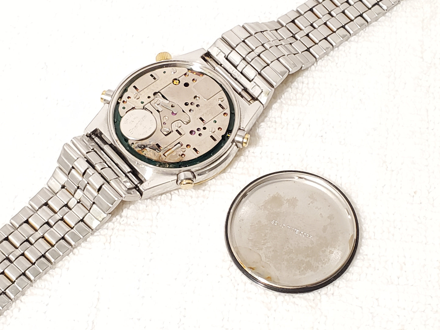 Vintage Seiko Men Chronograph Day Date Quartz Watch 15 Jewels S Steel Gold Tone