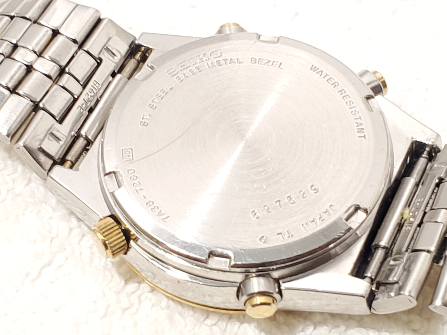 Vintage Seiko Men Chronograph Day Date Quartz Watch 15 Jewels S Steel Gold Tone