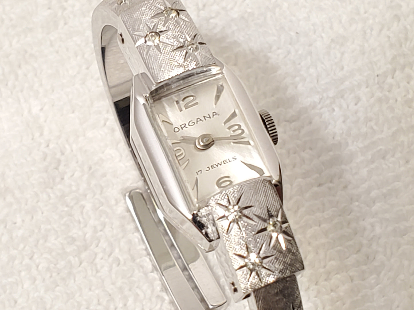 Vintage Organa Swiss Made Women's Wind Up Watch 14 Diamonds Bracelet 17 Jewels