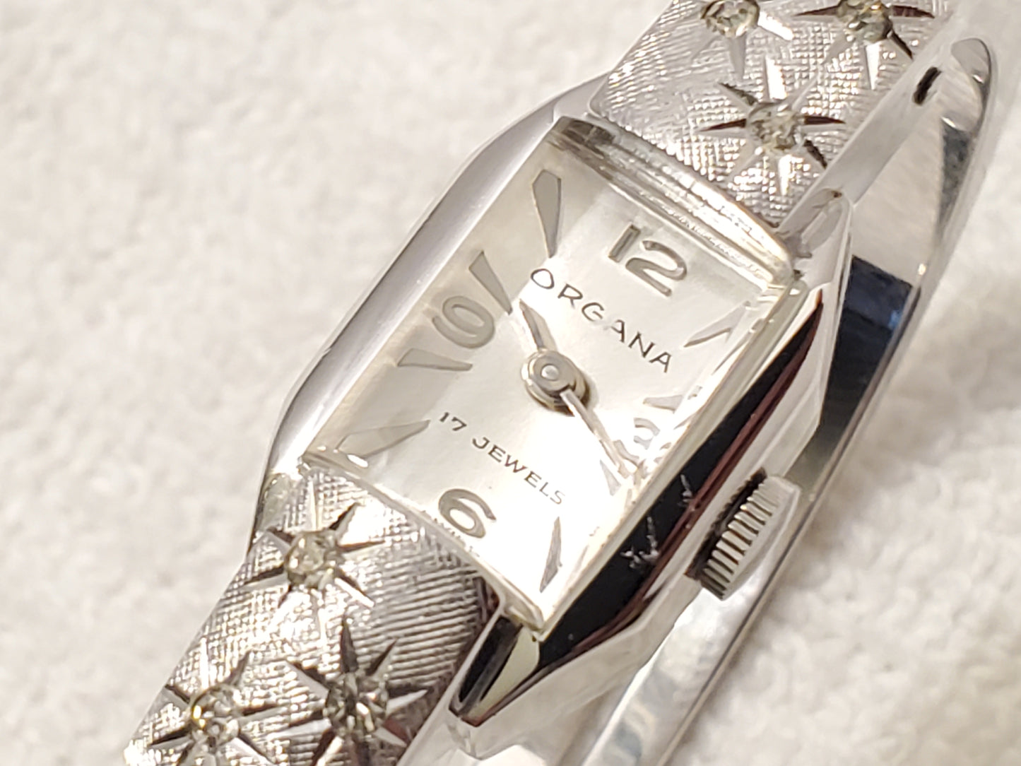 Vintage Organa Swiss Made Women's Wind Up Watch 14 Diamonds Bracelet 17 Jewels