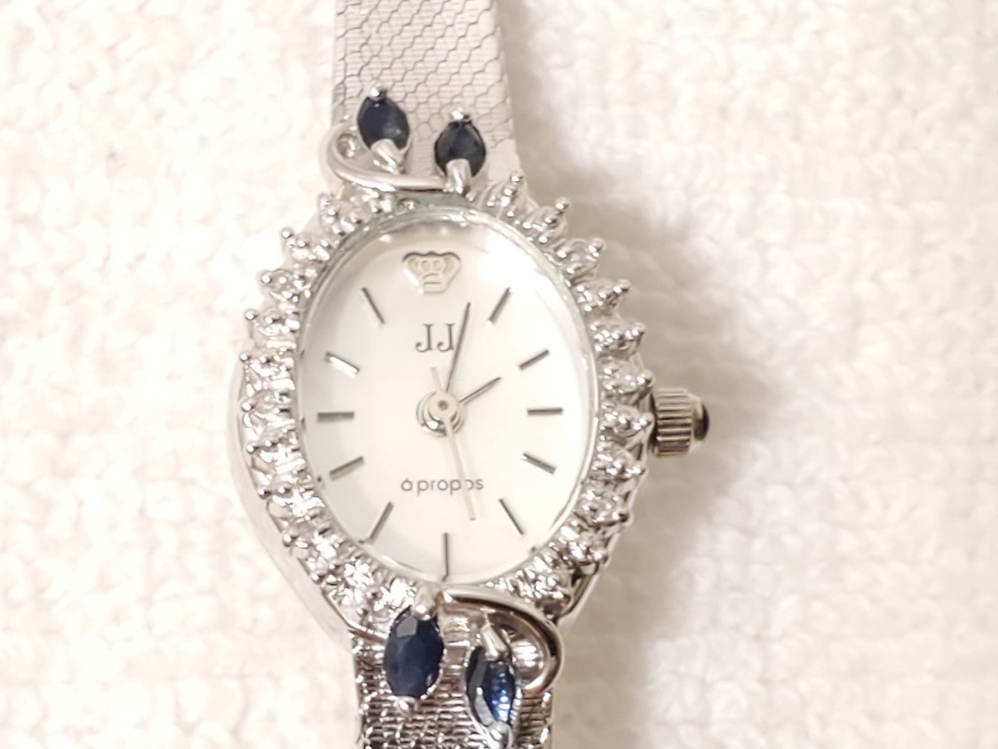 Vintage Jules Jurgensen Women's Silver Watch Diamonds Blue Sapphire 1 Jewel MOP