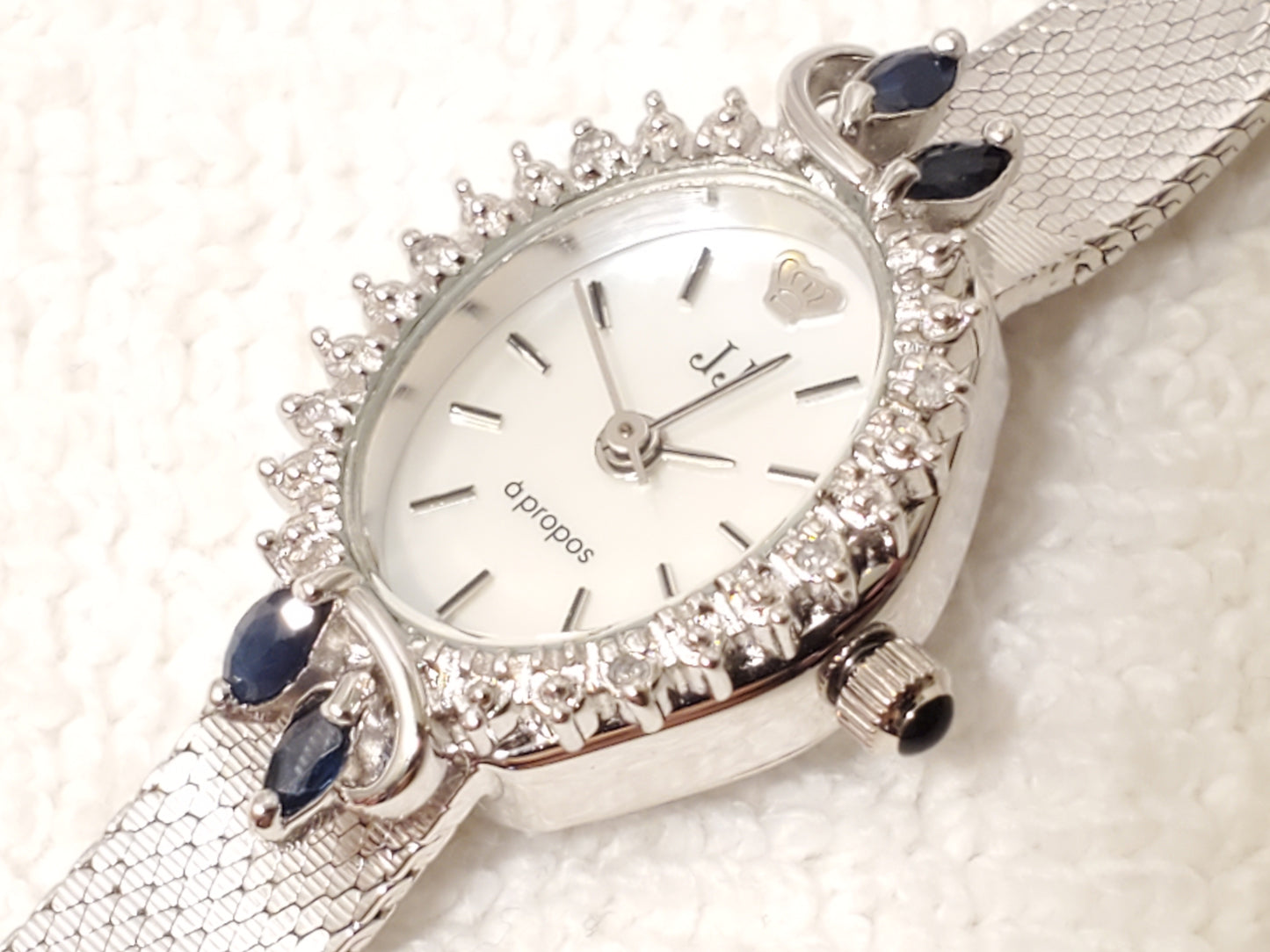 Vintage Jules Jurgensen Women's Silver Watch Diamonds Blue Sapphire 1 Jewel MOP