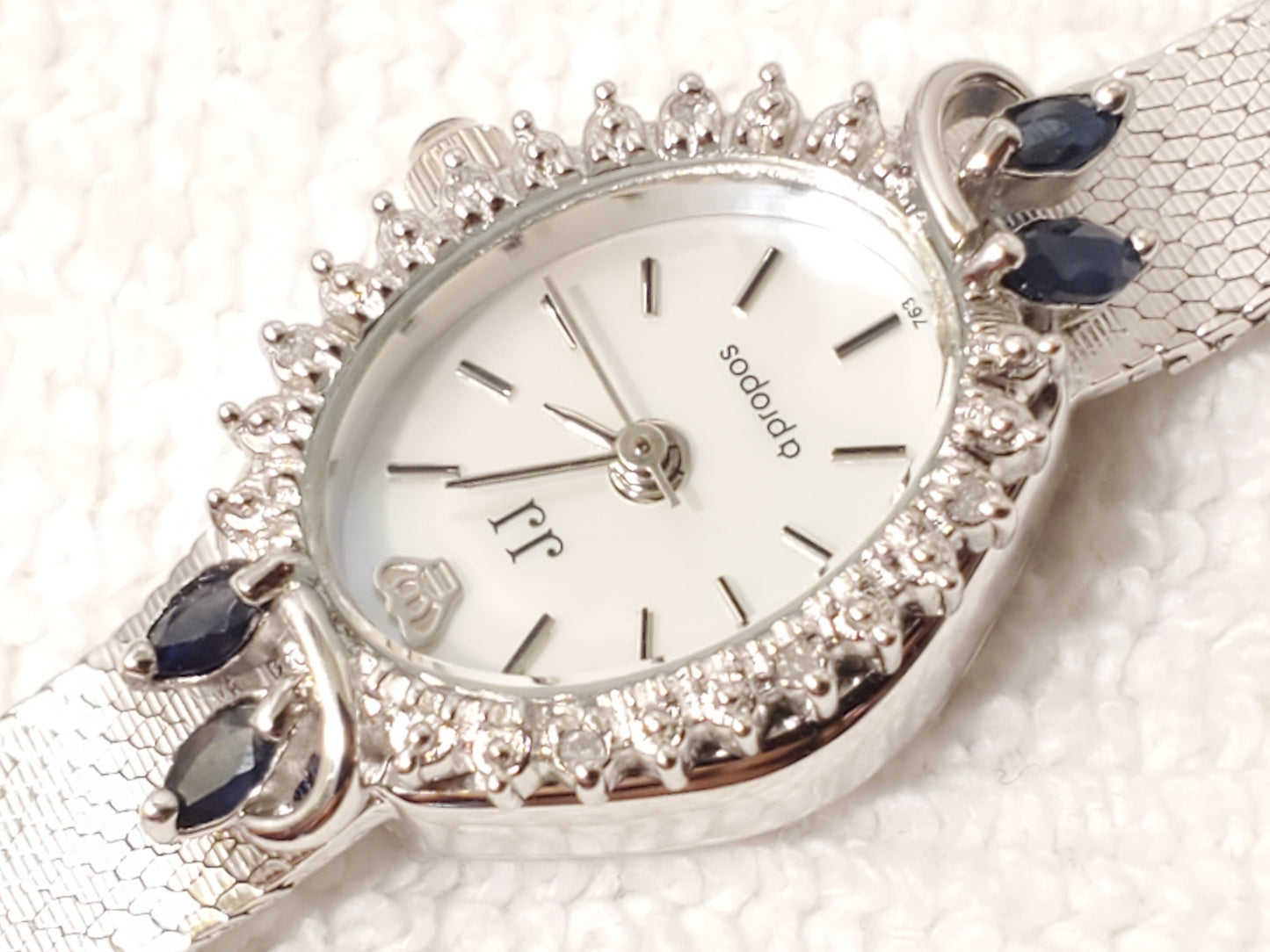 Vintage Jules Jurgensen Women's Silver Watch Diamonds Blue Sapphire 1 Jewel MOP