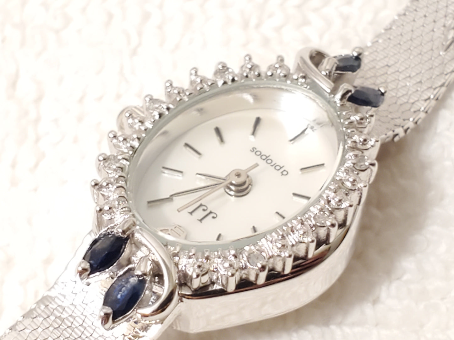 Vintage Jules Jurgensen Women's Silver Watch Diamonds Blue Sapphire 1 Jewel MOP