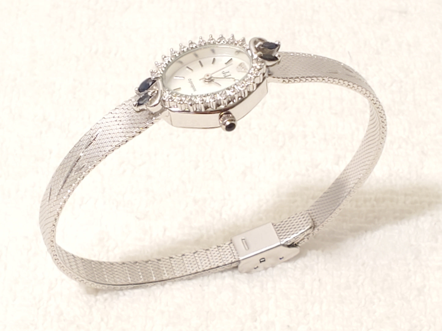 Vintage Jules Jurgensen Women's Silver Watch Diamonds Blue Sapphire 1 Jewel MOP