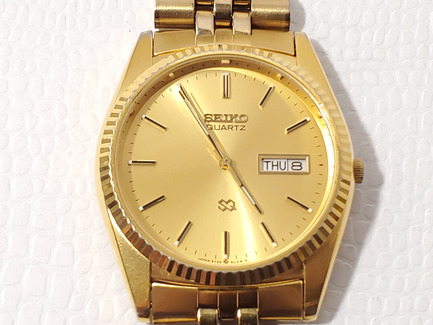 Vintage Seiko SQ Men's Presidential Day Date Gold Tone Watch One Jewel S Steel