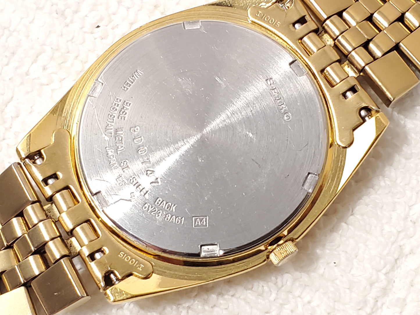 Vintage Seiko SQ Men's Presidential Day Date Gold Tone Watch One Jewel S Steel