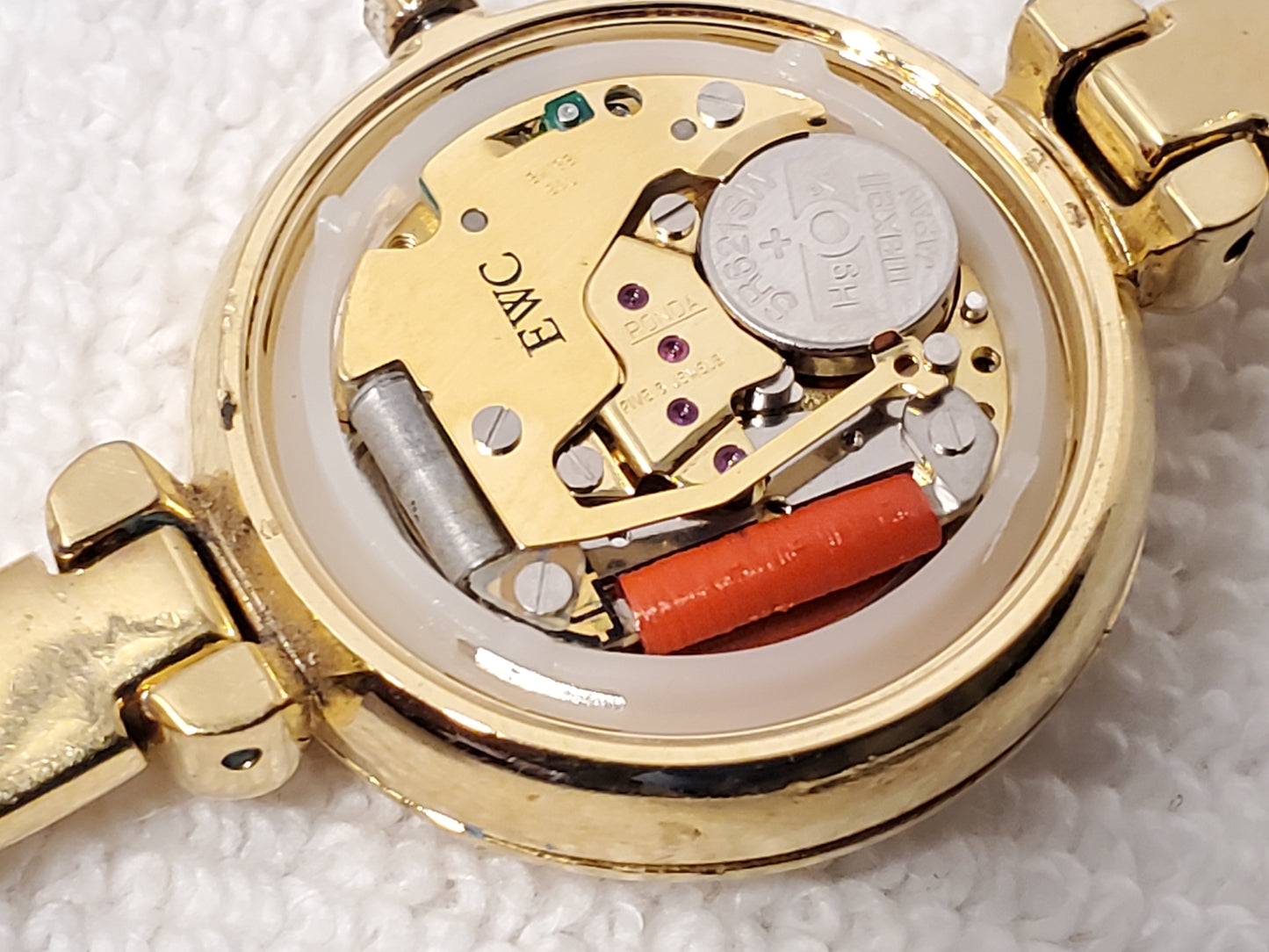 Vintage ESQ by Movado Womens White Dial Gold Plated 5 Jewels Date Watch Bracelet