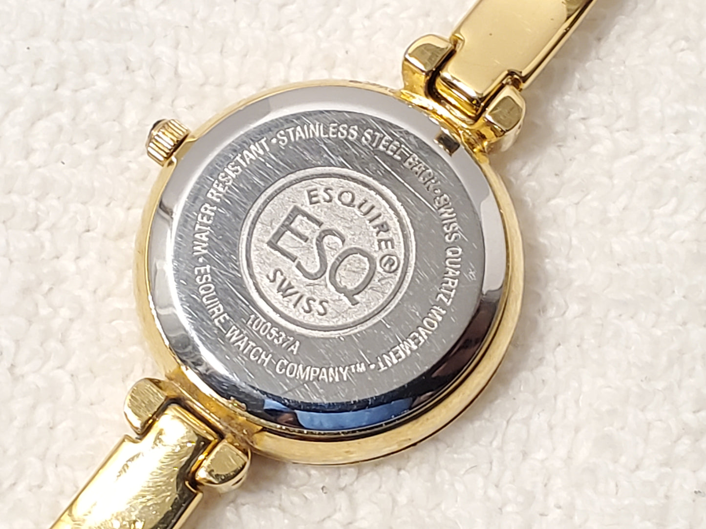 Vintage ESQ by Movado Womens White Dial Gold Plated 5 Jewels Date Watch Bracelet