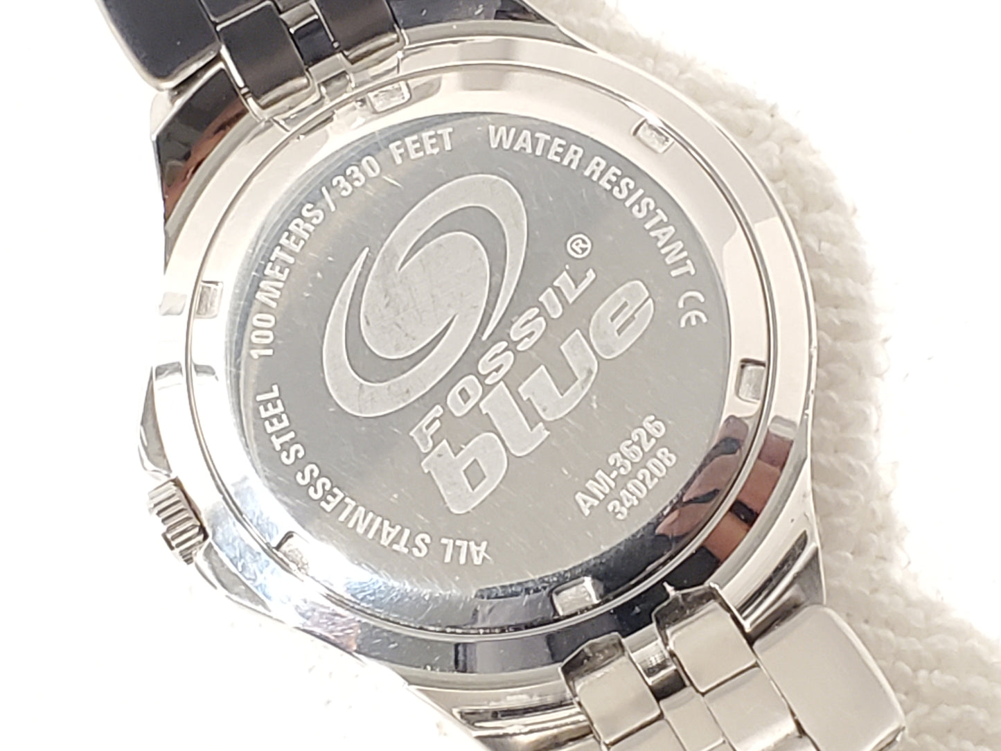Vintage Fossil Men's Date Quartz Watch Teal Dial Stainless Steel WR 100 Meters