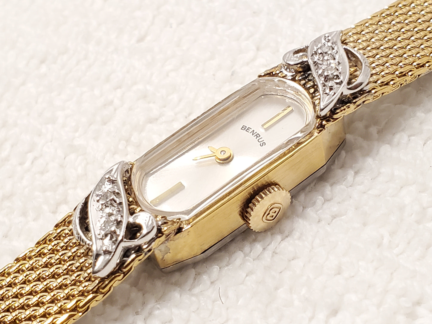 Vintage Benrus Swiss Gold Plated Diamonds Bezel Women's Wind Up Watch 17 Jewels