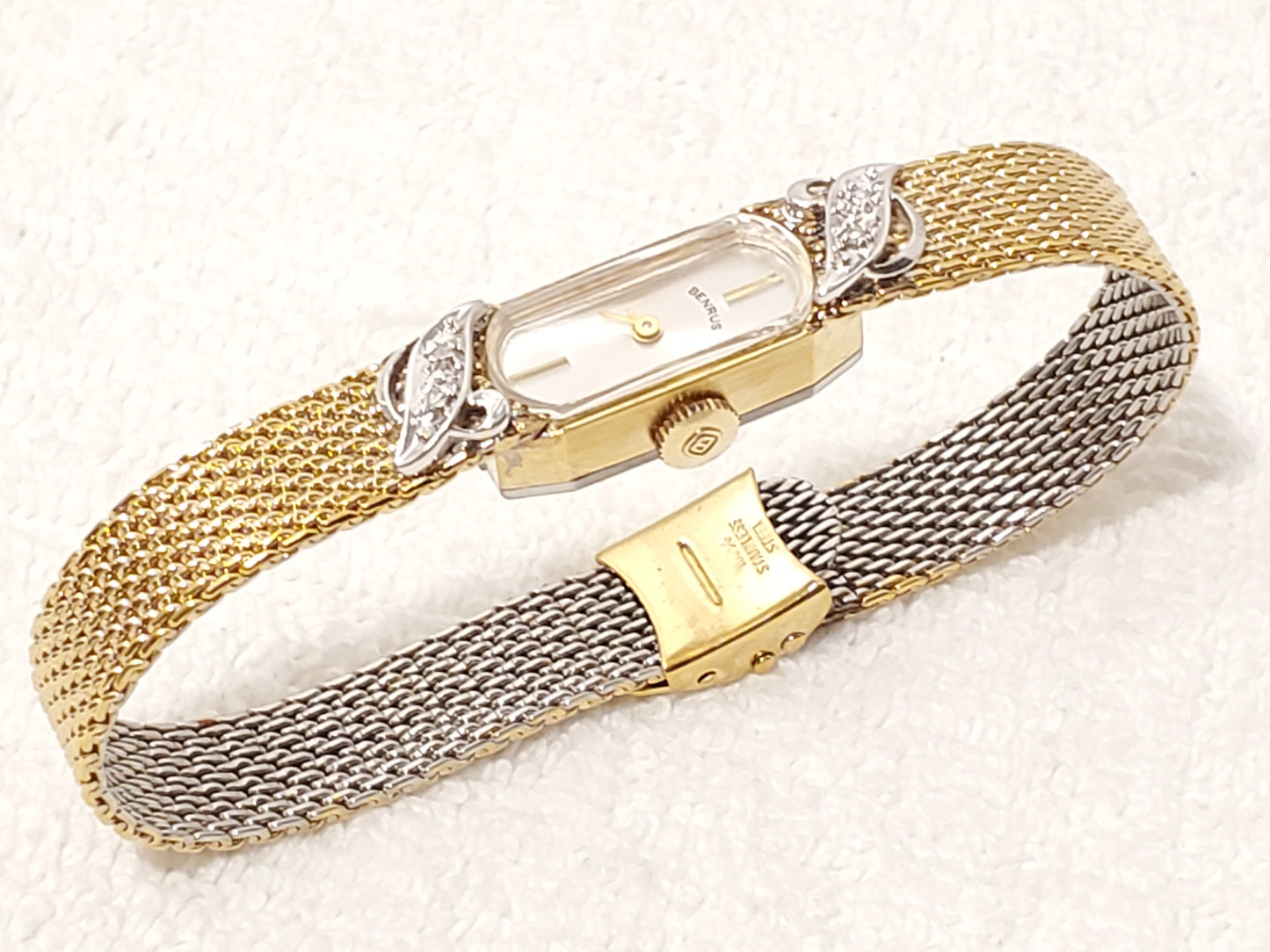 Vintage Benrus Swiss Gold Plated Diamonds Bezel Women's Wind Up Watch 17 Jewels