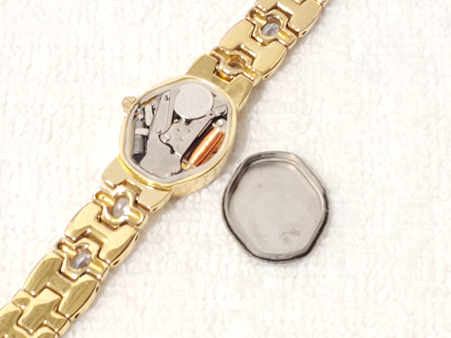 Vintage Jules Jurgensen Women's Gold Tone Amethyst Quartz Watch Link Bracelet SS