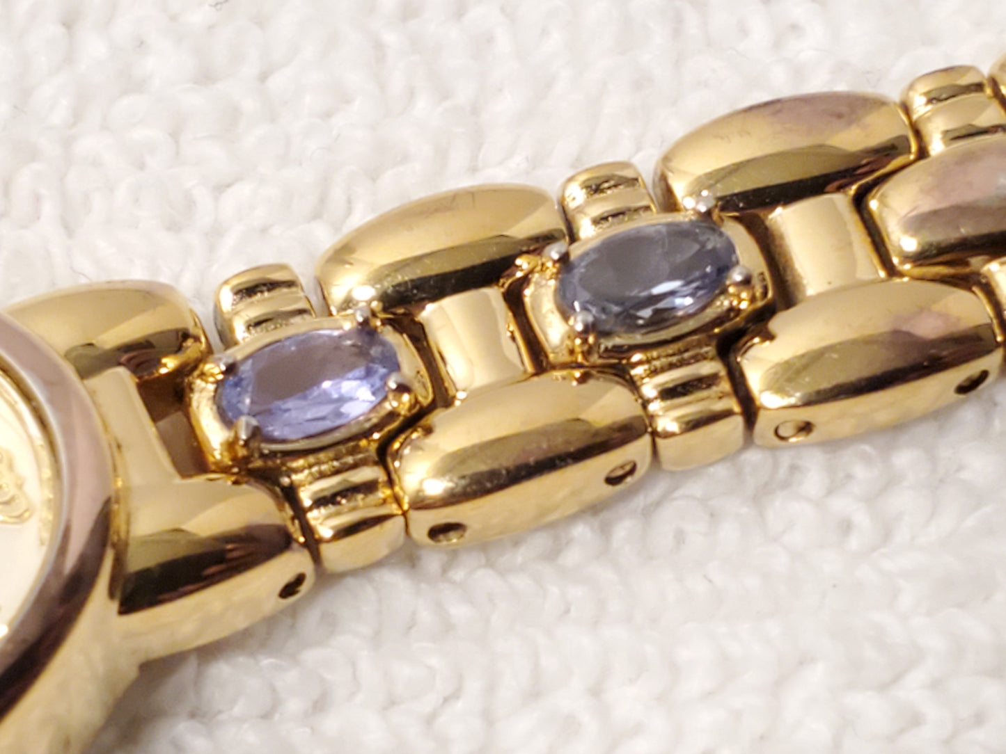 Vintage Jules Jurgensen Women's Gold Tone Amethyst Quartz Watch Link Bracelet SS
