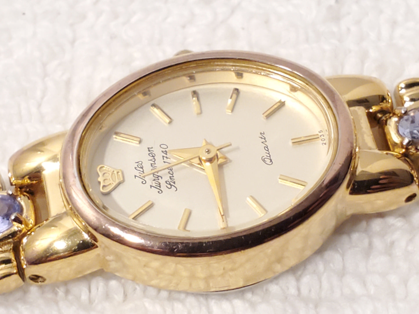 Vintage Jules Jurgensen Women's Gold Tone Amethyst Quartz Watch Link Bracelet SS