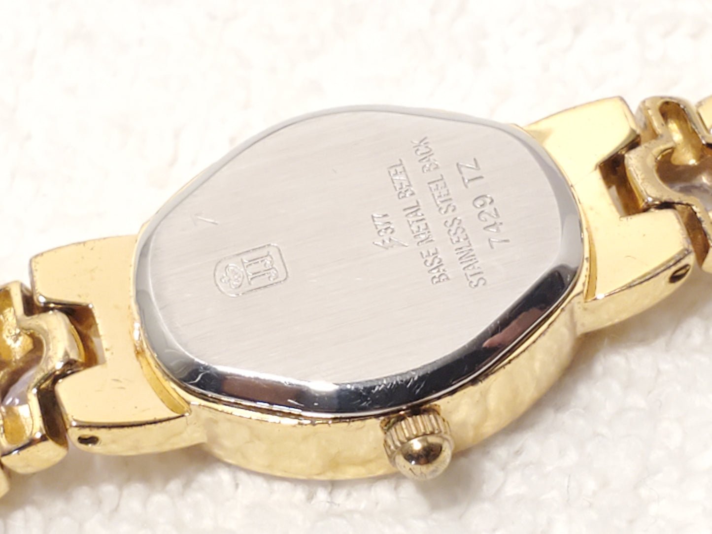 Vintage Jules Jurgensen Women's Gold Tone Amethyst Quartz Watch Link Bracelet SS
