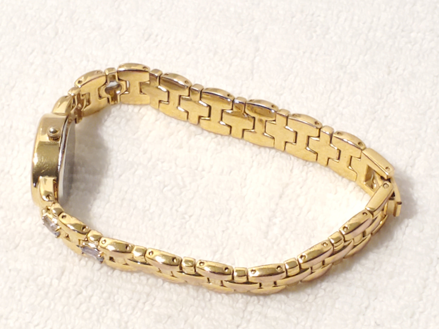 Vintage Jules Jurgensen Women's Gold Tone Amethyst Quartz Watch Link Bracelet SS
