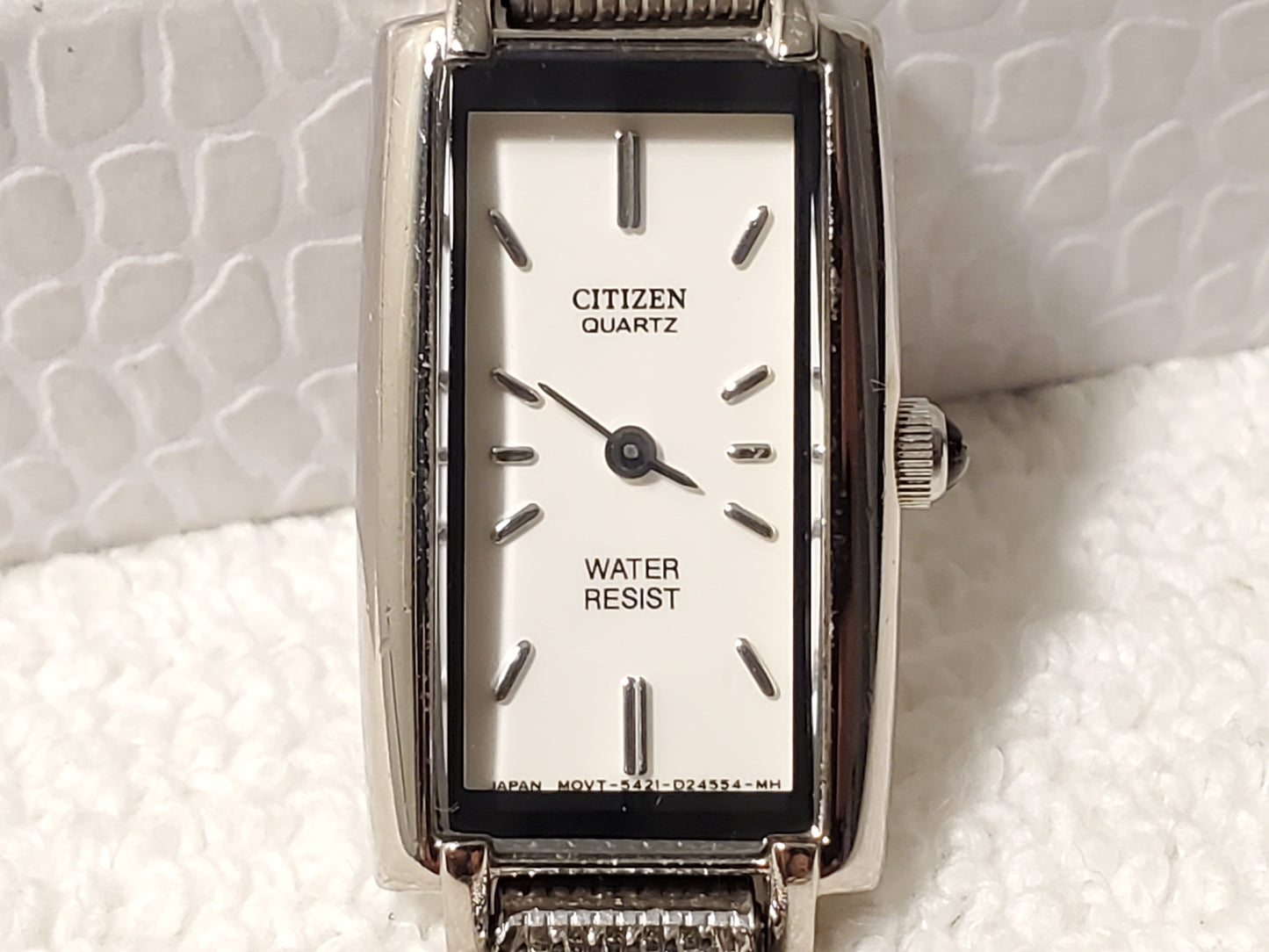 Vintage Citizen Women's Tank Stainless Steel Watch White Dial Mesh Band Onyx Tip